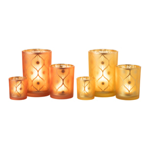 J-Line photophore Losange Fleurs - verre - orange - large