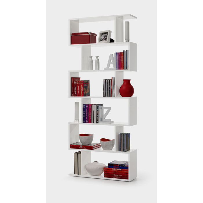 Libreria Friburgo Design Scaffale Mensola Moderna Bianca Mobile per Libri con Ripiani per Soggiorno Salotto 192 x 80 x 25 cm Colore Bianco