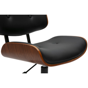 Chaise de bureau à roulettes noire et bois foncé BASILE