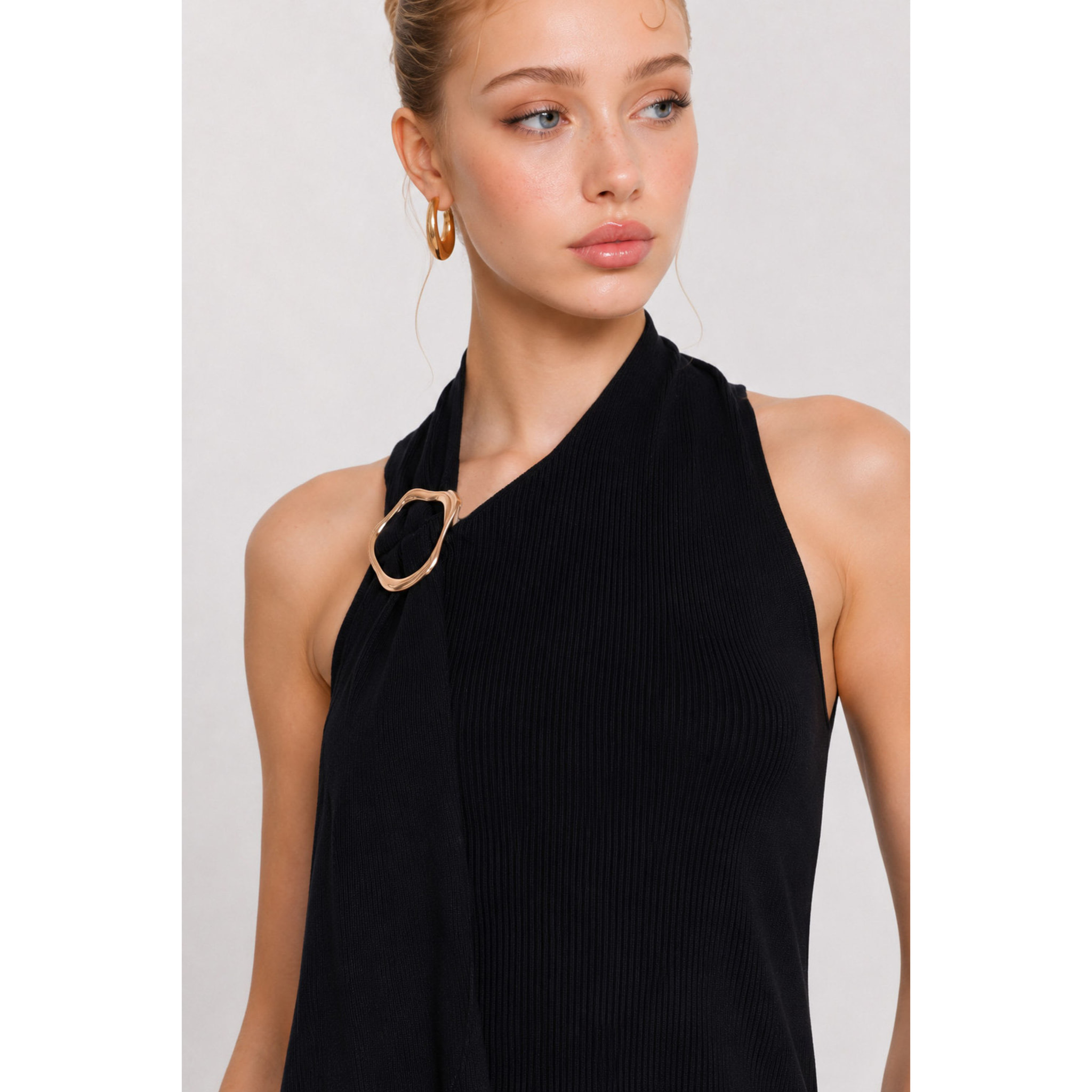 Kocca - Maglia smanicata asimmetrica a costine con anello Donna