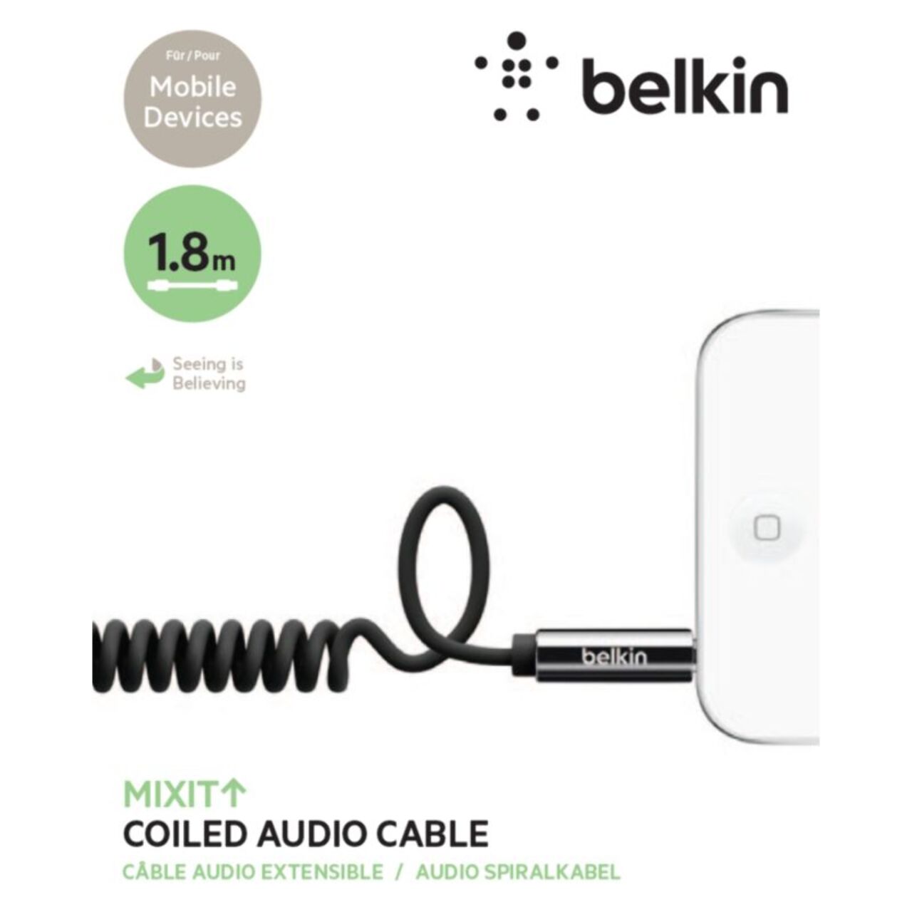 Adaptateur Jack BELKIN Jack 3.5mm spirale noir - 1M80