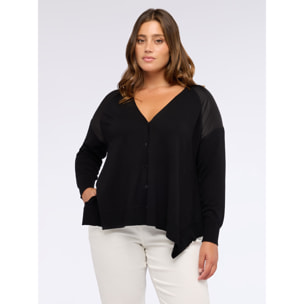 Fiorella Rubino - Cardigan scollo a V con inserti in raso - Nero