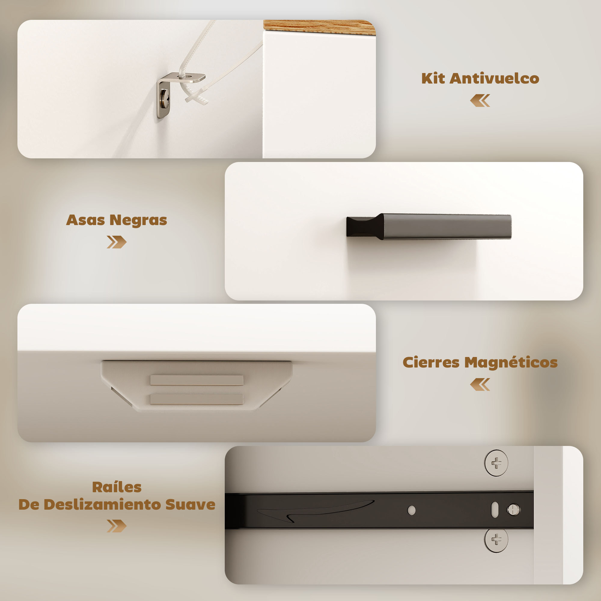 Aparador de 2 Puertas, Aparador de Salón con 2 Cajones y Estantes Ajustables, para Cocina, Entrada, Dormitorio, Blanco y Natural, 68,6x35x90,3 cm