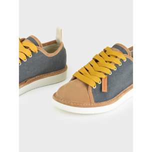 ZAPATO CON CORDONES HOMBRE P01 DE LINO Y ANTE ASFALTO BIZCOCHO AMARILLO