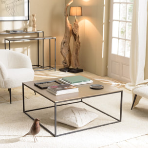 JOHAN - Table basse carrée 90x90cm aluminium doré et noir pieds métal