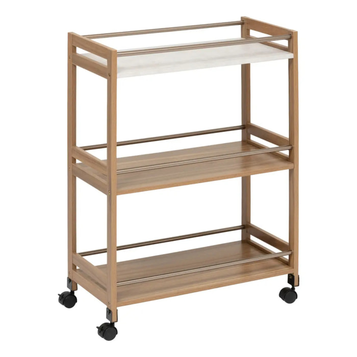 Desserte 3 niveaux Come L30cm bois et effet marbre