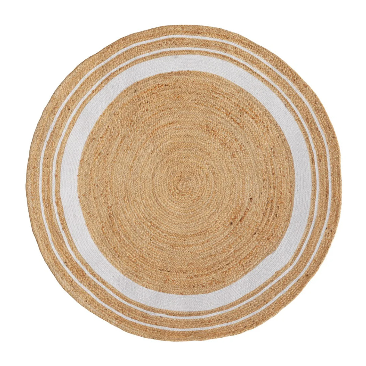 Tapis rond en jute naturel et blanc D150 cm - Anaïs