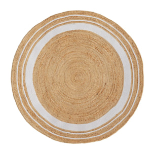 Tapis rond en jute naturel et blanc D150 cm - Anaïs