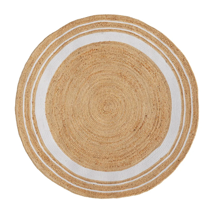 Tapis rond en jute naturel et blanc D150 cm - Anaïs