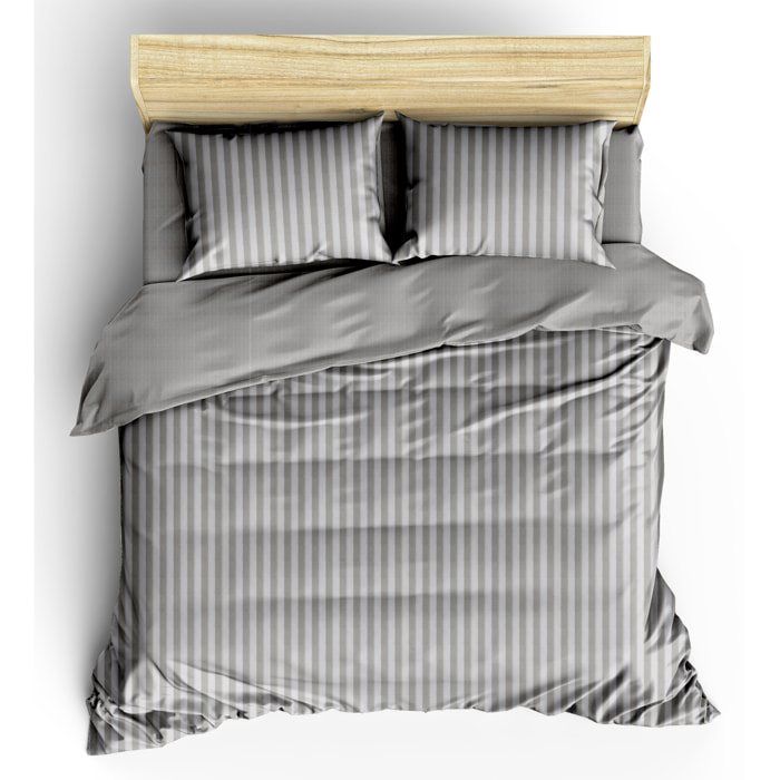 WHITE & WHITE Completo letto 2 piazze tinto in filo stripe prelavato tortora