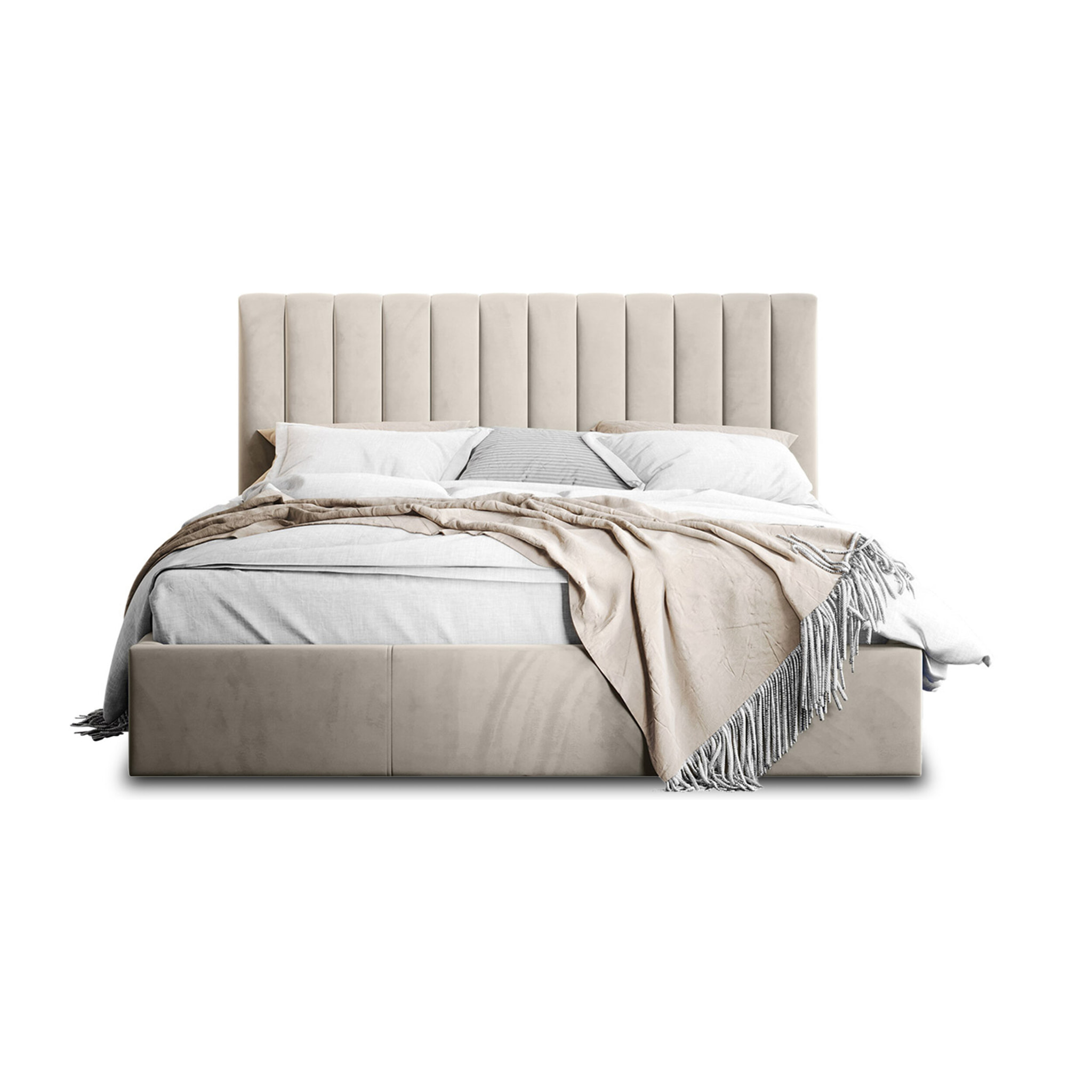 Rosario - lit coffre - 160x200 - sommier inclus - en velours - Beige