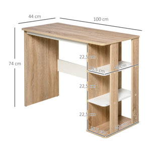 Bureau informatique multimédia dim. 100L x 44l x 74H cm 3 étagères latérales panneaux particules E1 chêne clair blanc