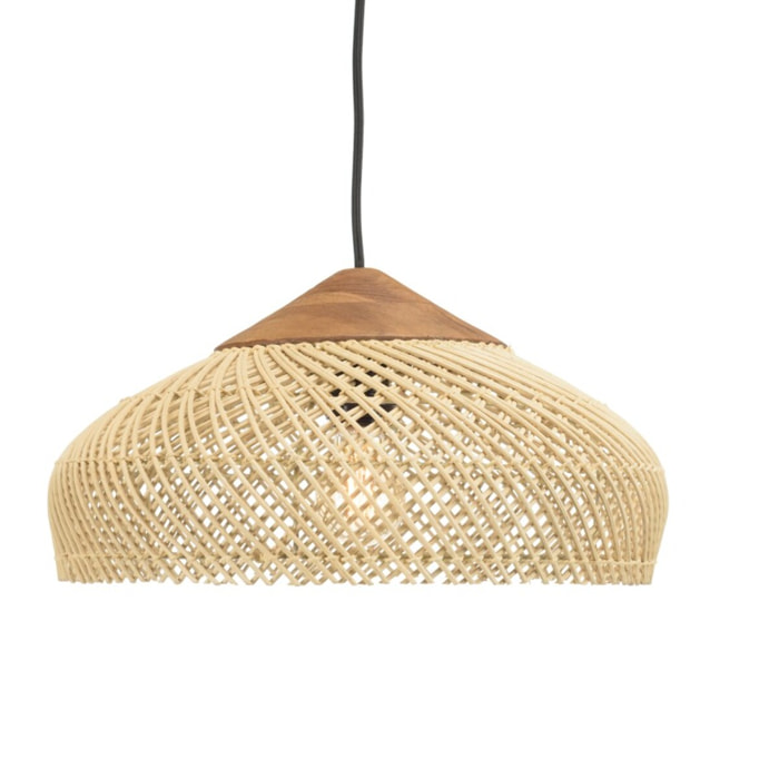 SIXTINE - Suspension 40x40cm en rotin couleur naturelle et teck recyclé