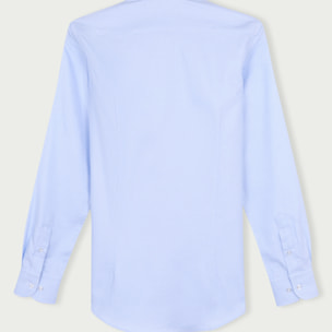 Camicia Uomo 1 Bottone Francese Slim Cotone Quadro Piccolo Celeste/Bianco