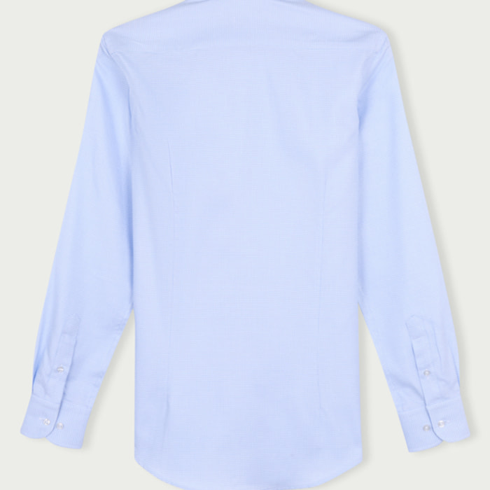 Camicia Uomo 1 Bottone Francese Slim Cotone Quadro Piccolo Celeste/Bianco