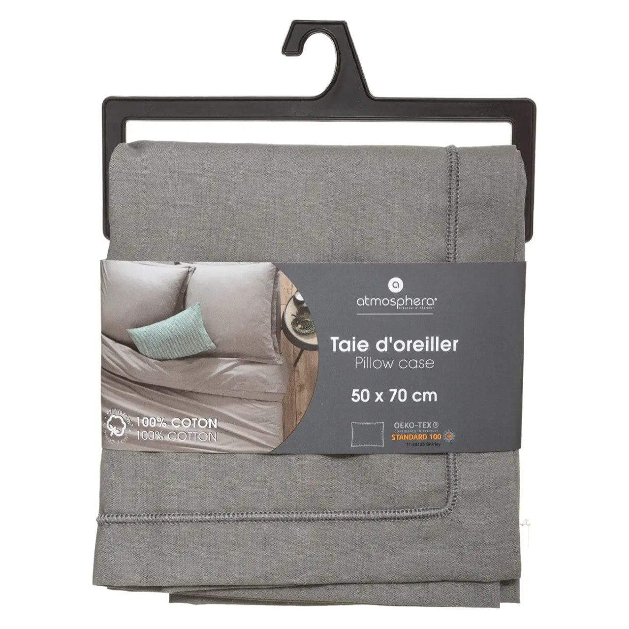 Taie d'oreiller "Carina" coton gris souris 50x70cm