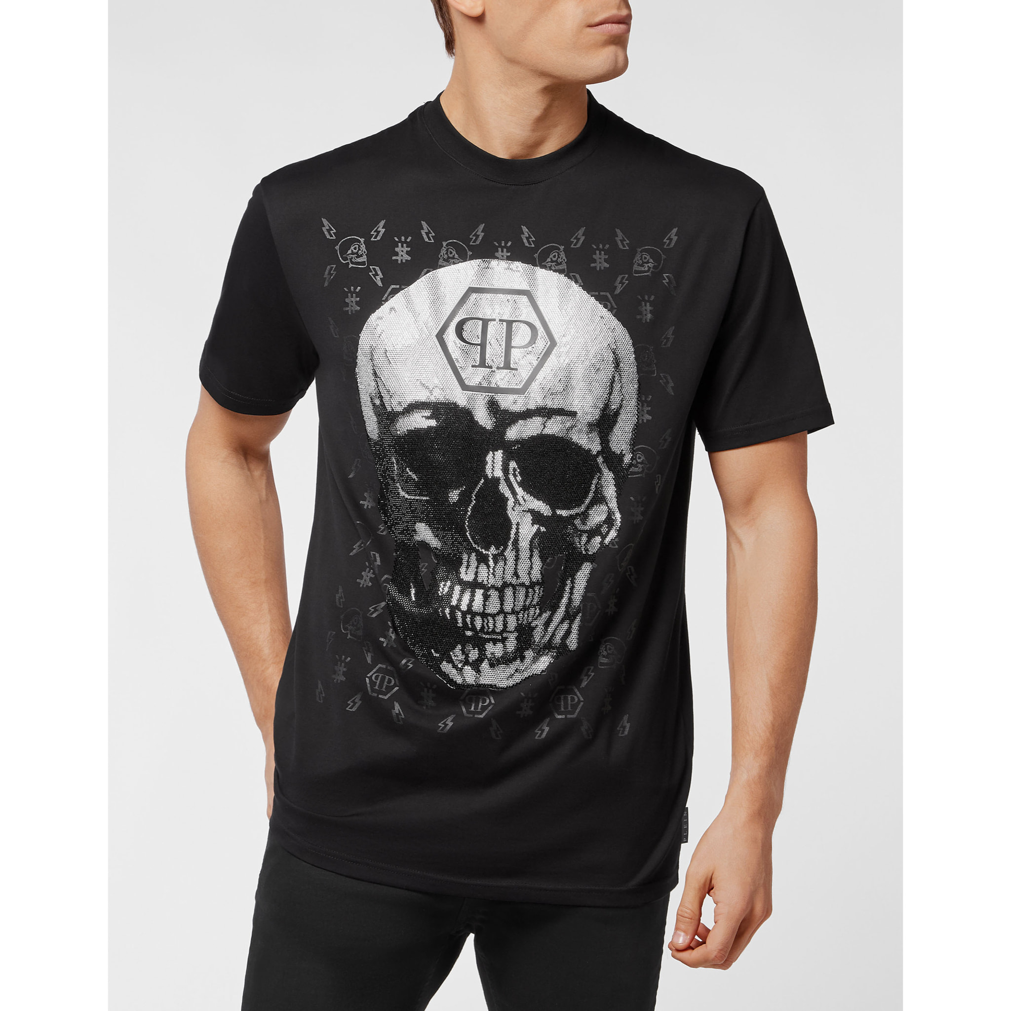 PHILIPP PLEIN T-Shirt Round Neck SKULL AND PLEIN