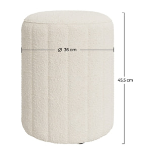 Pouf Eva rond en tissu blanc bouclé