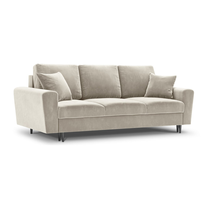 Canapé convertible avec coffre de rangement "Kyoto" 3 places en velours beige clair