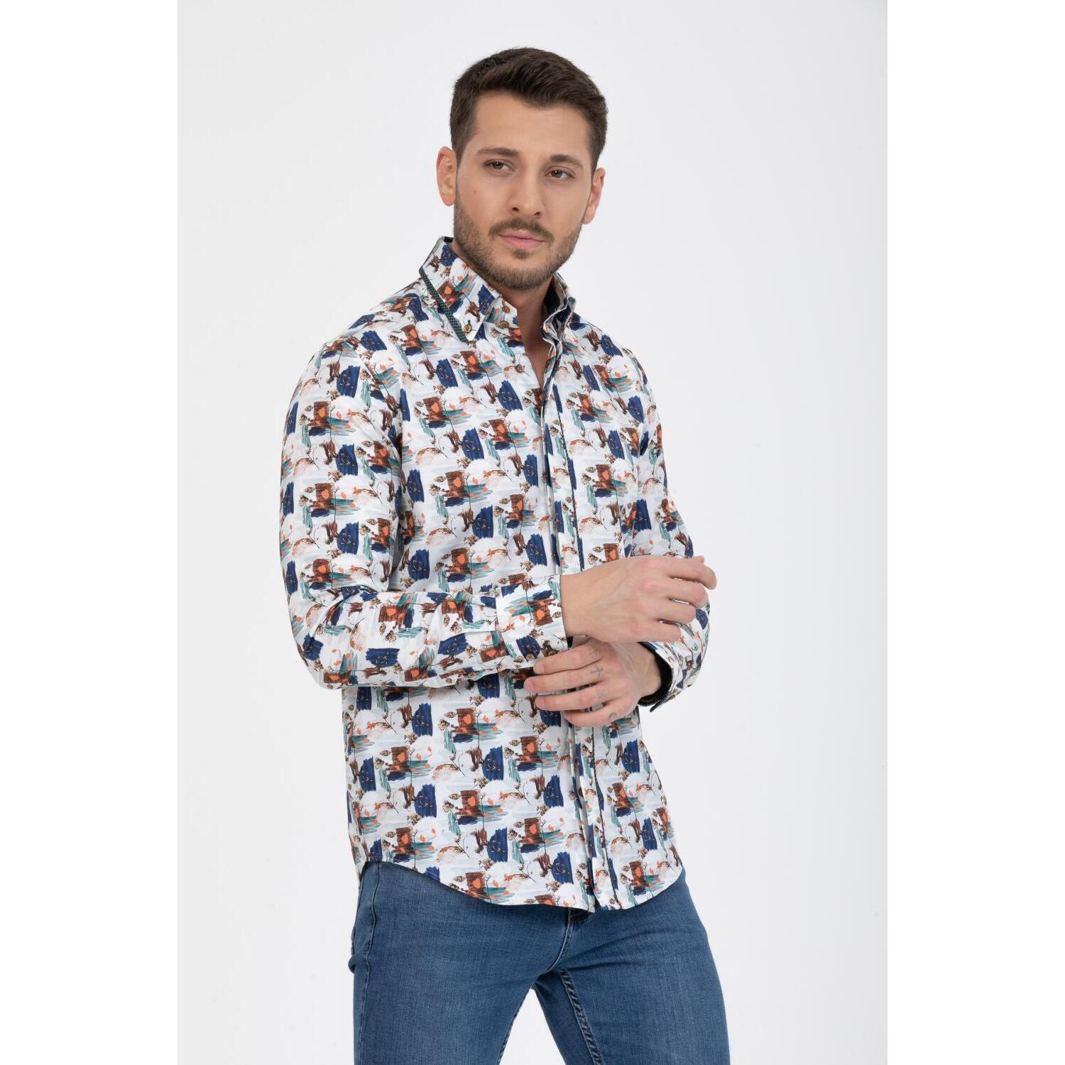 Camicia Uomo 2bottoni Button Down Doppio Collo Slim Popeline Fantasia grigio chiaro e rosa