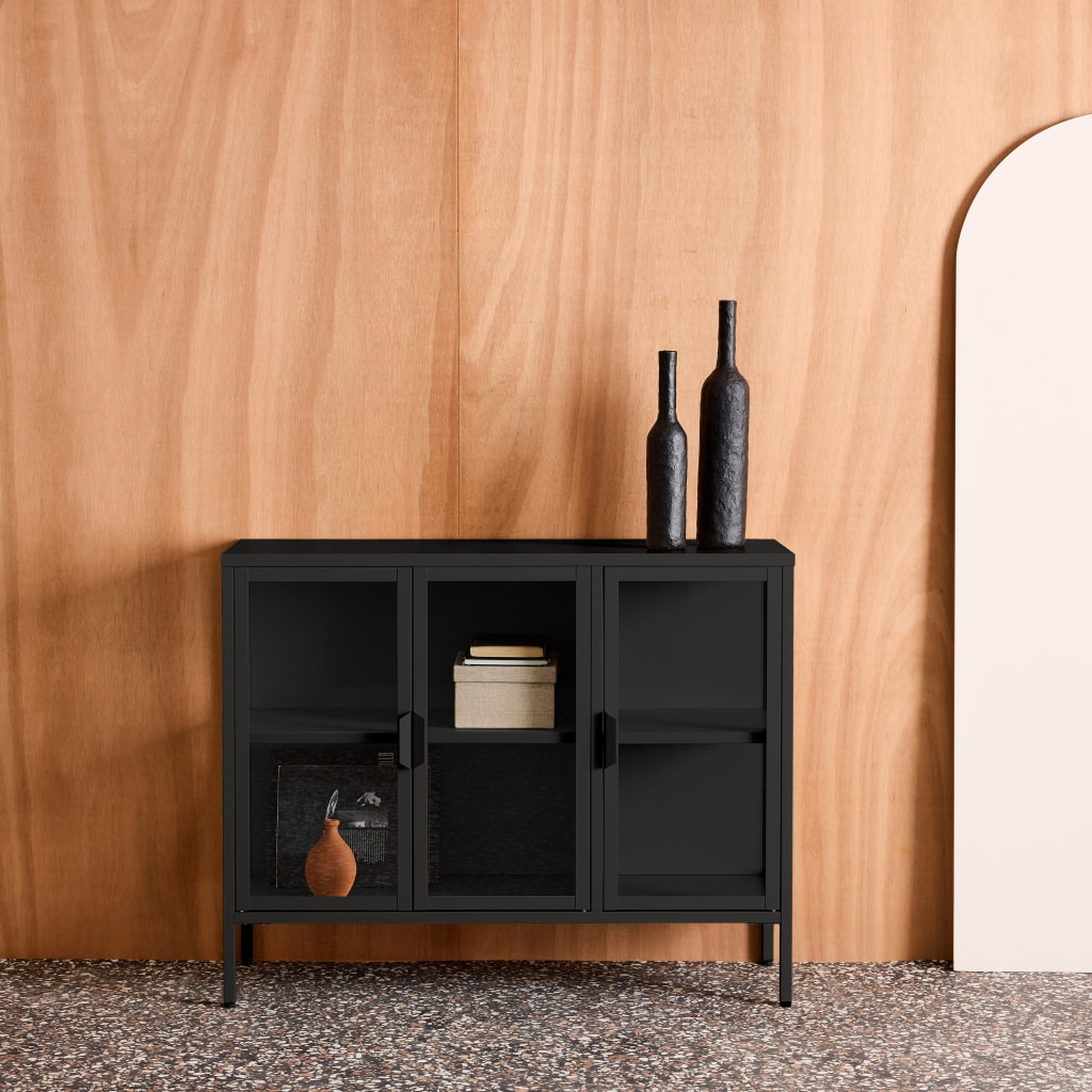 Buffet industriel métal et verre trempé 3 portes 100cm ARKANSAS