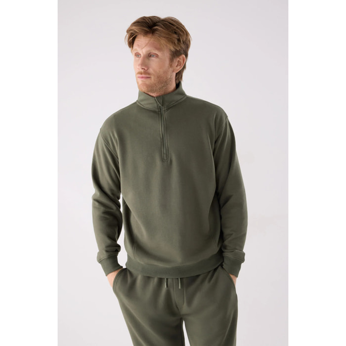 Sudadera deportiva hombre afelpada semi cremallera verde botella