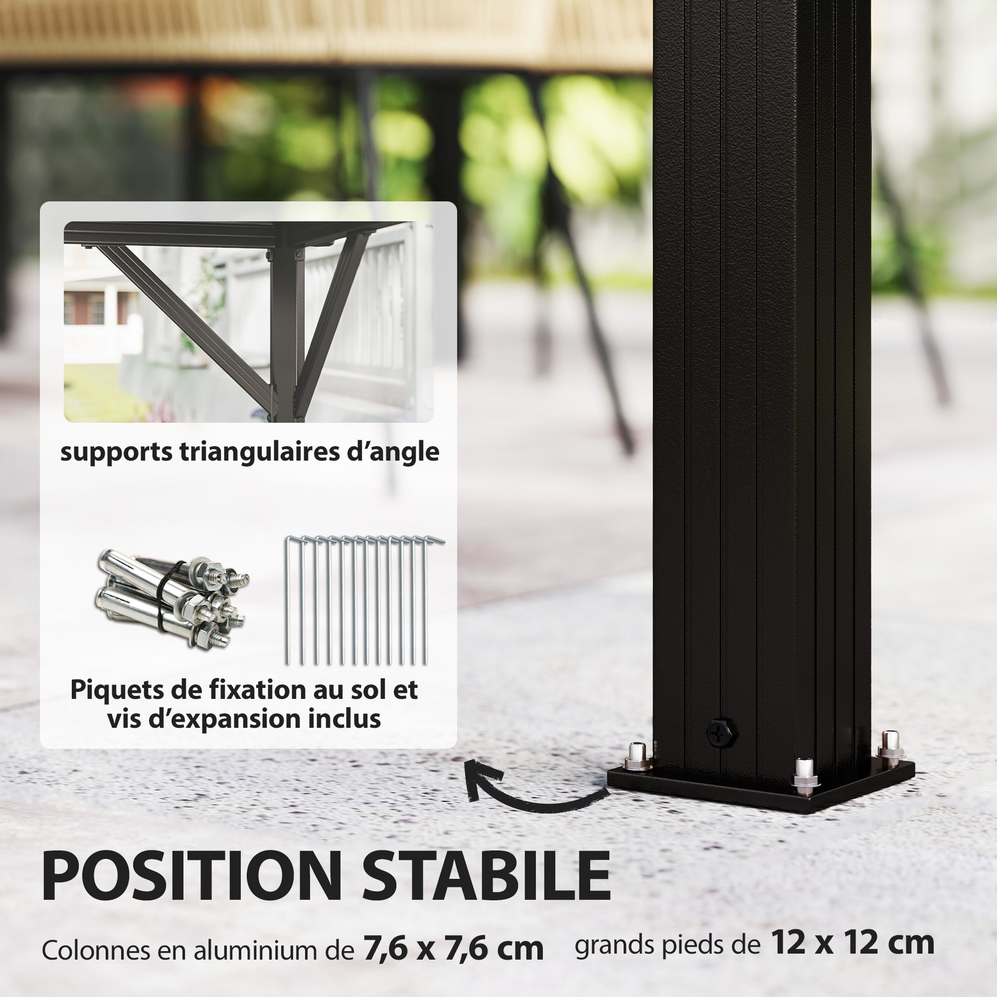 Pavillon de jardin  toit rigide - rideaux et moustiquaire - alu et acier - 3x3,6m - gris foncé