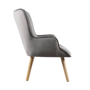 Fauteuil style scandinave velours "Odense" - 73 x 81 x 92.5 cm - 1 place - Gris