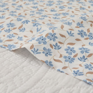 Sábana de algodón 180 hilos flores Resplena color azul 100% Algodón percal
