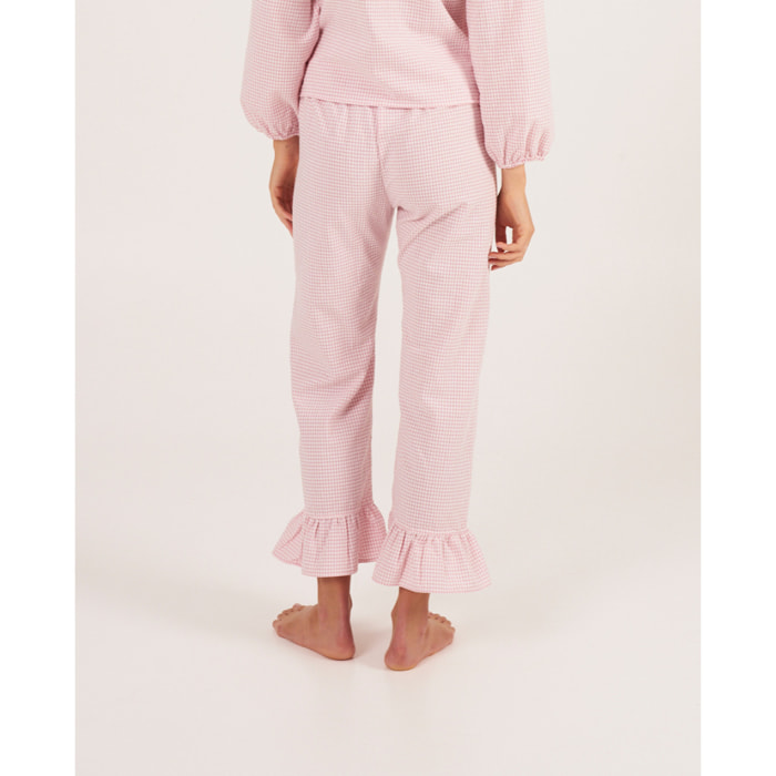 Pantalón de pijama de mujer vichy con volantes en los tobillos