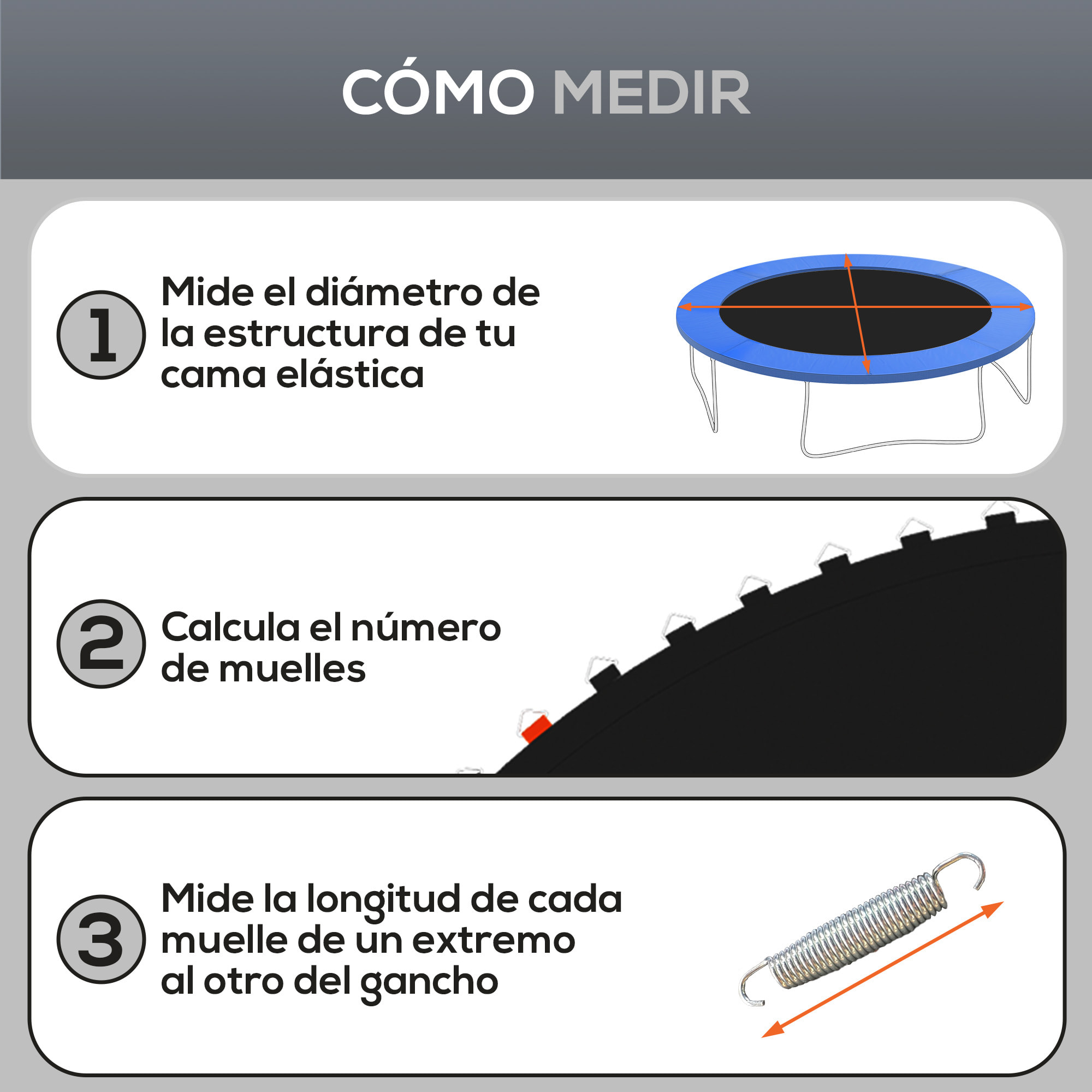 Tapete de Repuesto para Trampolín Redondo Ø262 cm Colchoneta para Trampolín de 10 Pies Anti-UV y 8 Filas de Costuras Negro