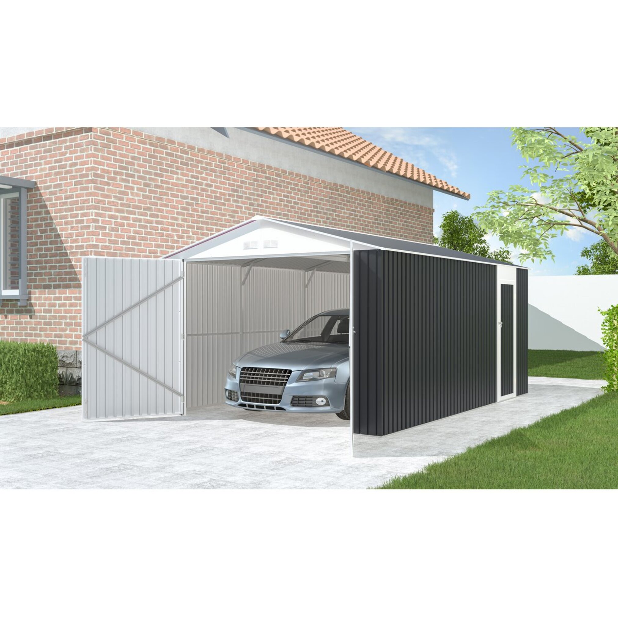 Garage métal "Houston" 15,36 m² - Anthracite