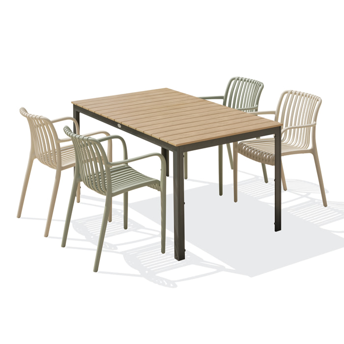 BOSTON - Ensemble repas de jardin 4 places en aluminium gris anthracite