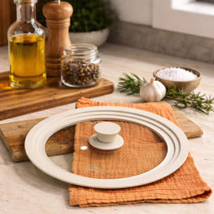 Couvercle multi-taille de 22 cm à 26 cm en verre trempé et silicone