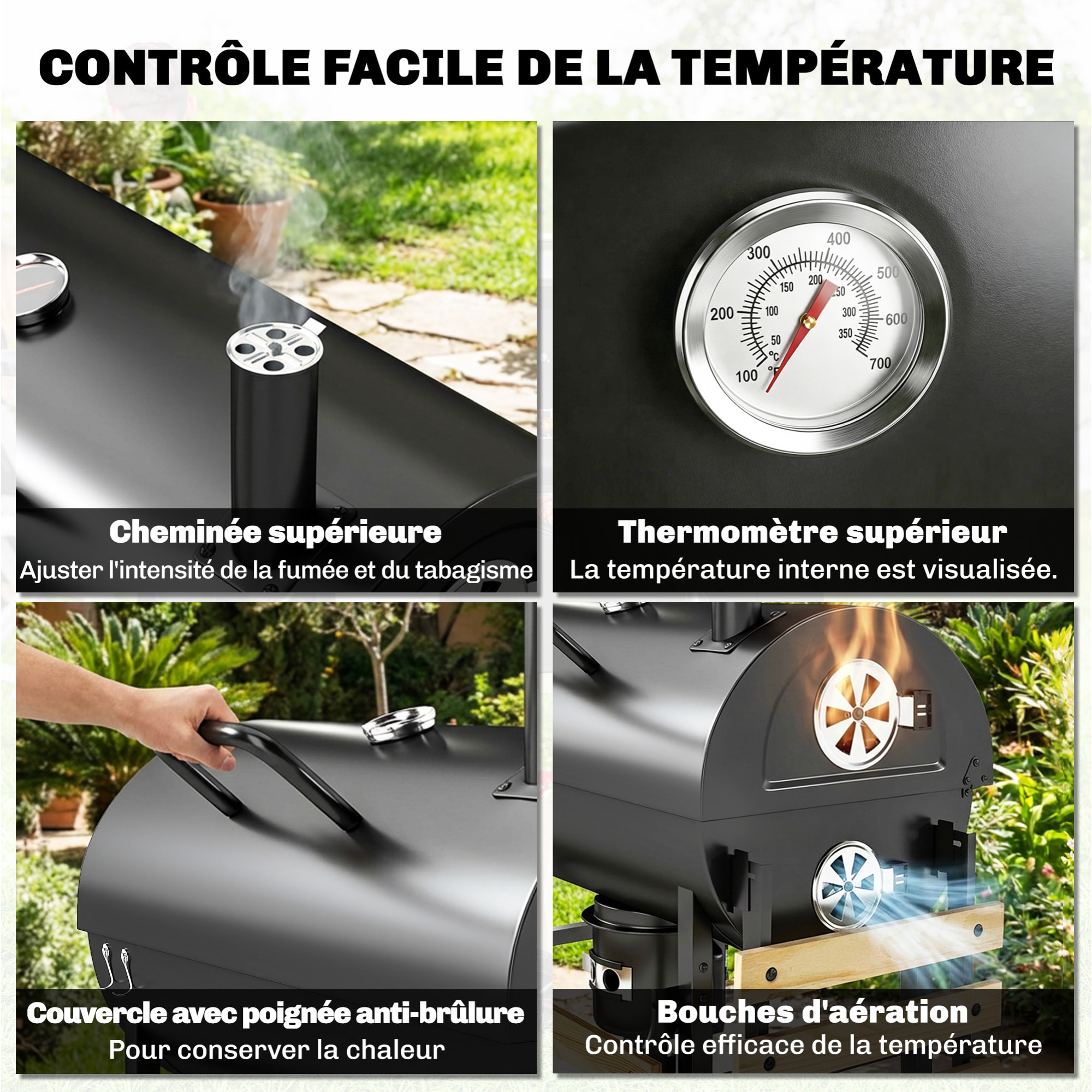 Barbecue charbon rôtissoire électrique intégrée accessoires rangements