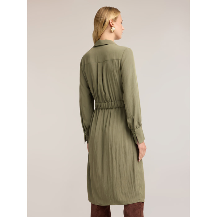Motivi - Vestito chemisier in twill drappeggiato - Verde militare