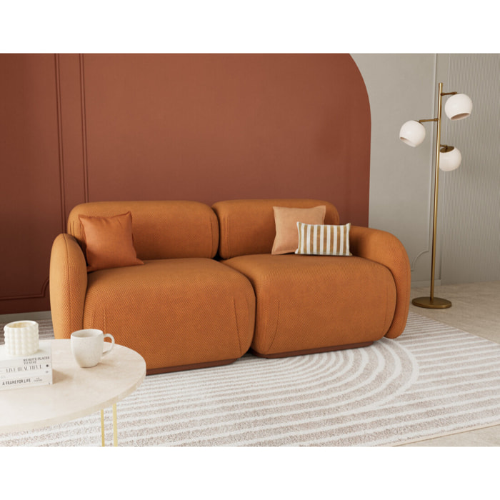 Penelope - canapé droit modulable 2 places en velours texturé - Terracotta