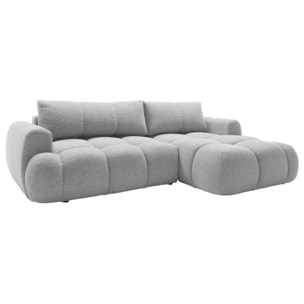 Yulin - Canapé d'angle droit 4 places convertible avec coffre en tissu bouclette - Gris clair