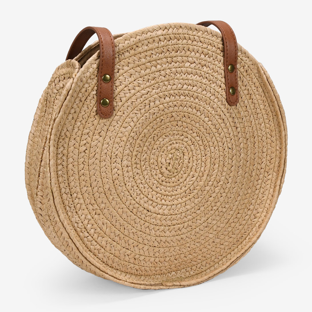Bolso de rafia redondo tostado
