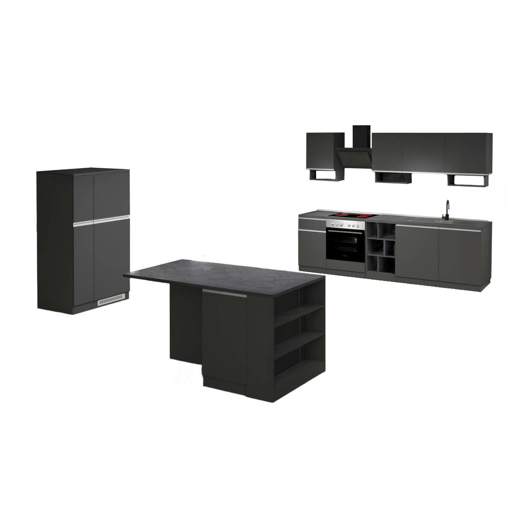 Cucina completa Dancelott, Set da cucina modulabile, Cucina componibile con più elementi, 100% Made in Italy, Antracite e Ardesia