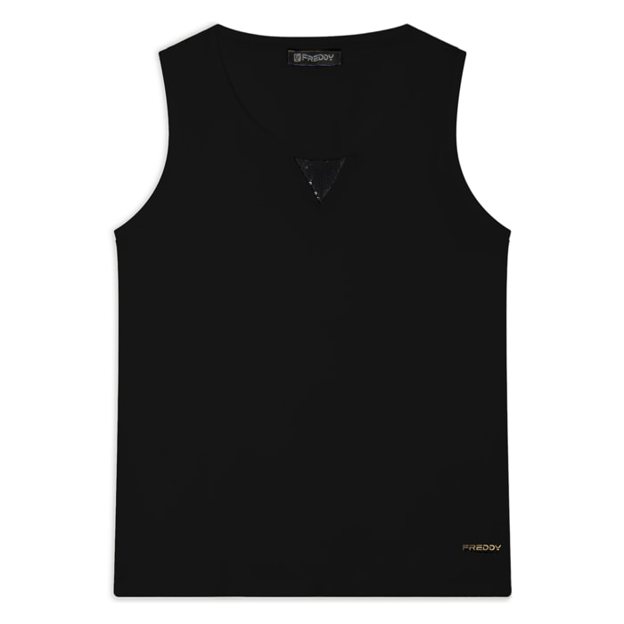 Canotta regular fit in jersey con inserto paillettes