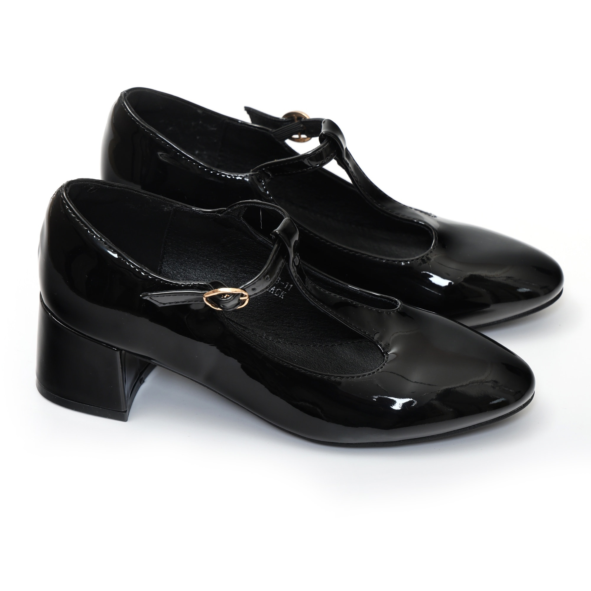 Dècolletè in simil pelle verniciata con tacco basso quadrato