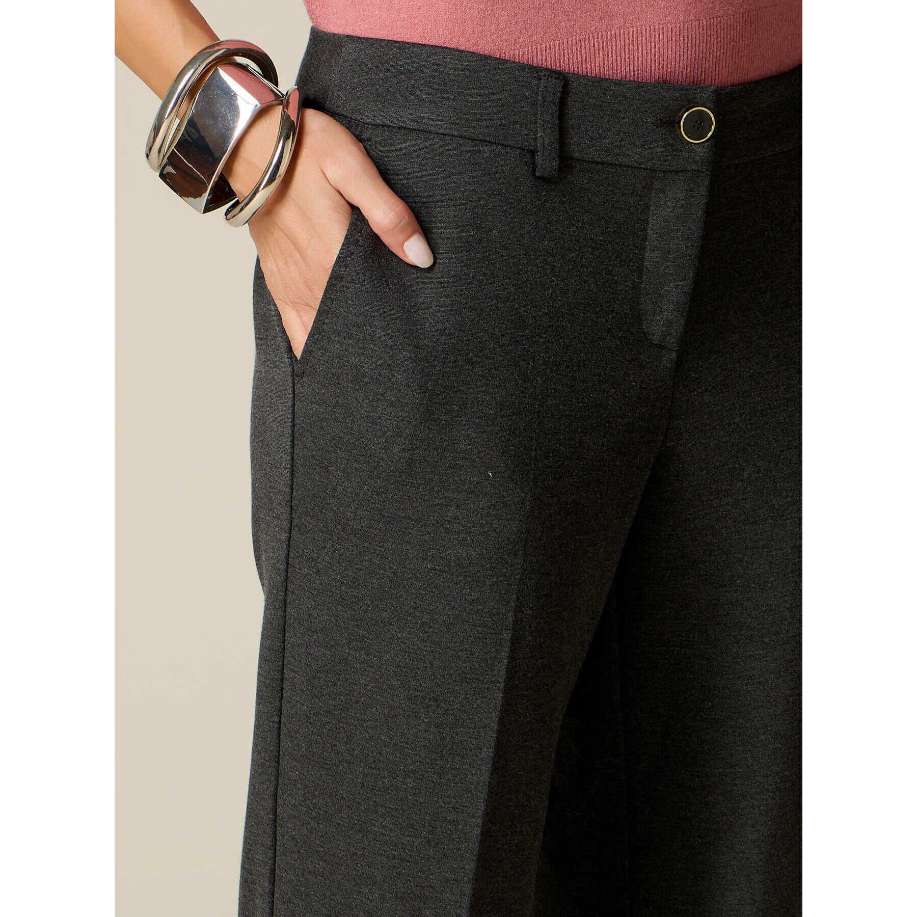 Oltre - Pantaloni regular in punto milano - Grigio
