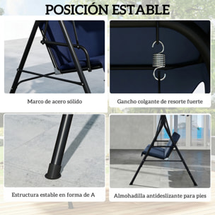 Columpio de Jardín Exterior de 3 Plazas, Balancín de Jardín Exterior con Techo Ajustable, Cojín y Marco de Acero, para Balcón, Terraza, Patio, Carga 240 kg, 172x118x153 cm, Azul Marino