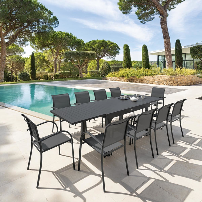 Table de jardin extensible "Piazza" graphite 10 places en aluminium traité époxy
