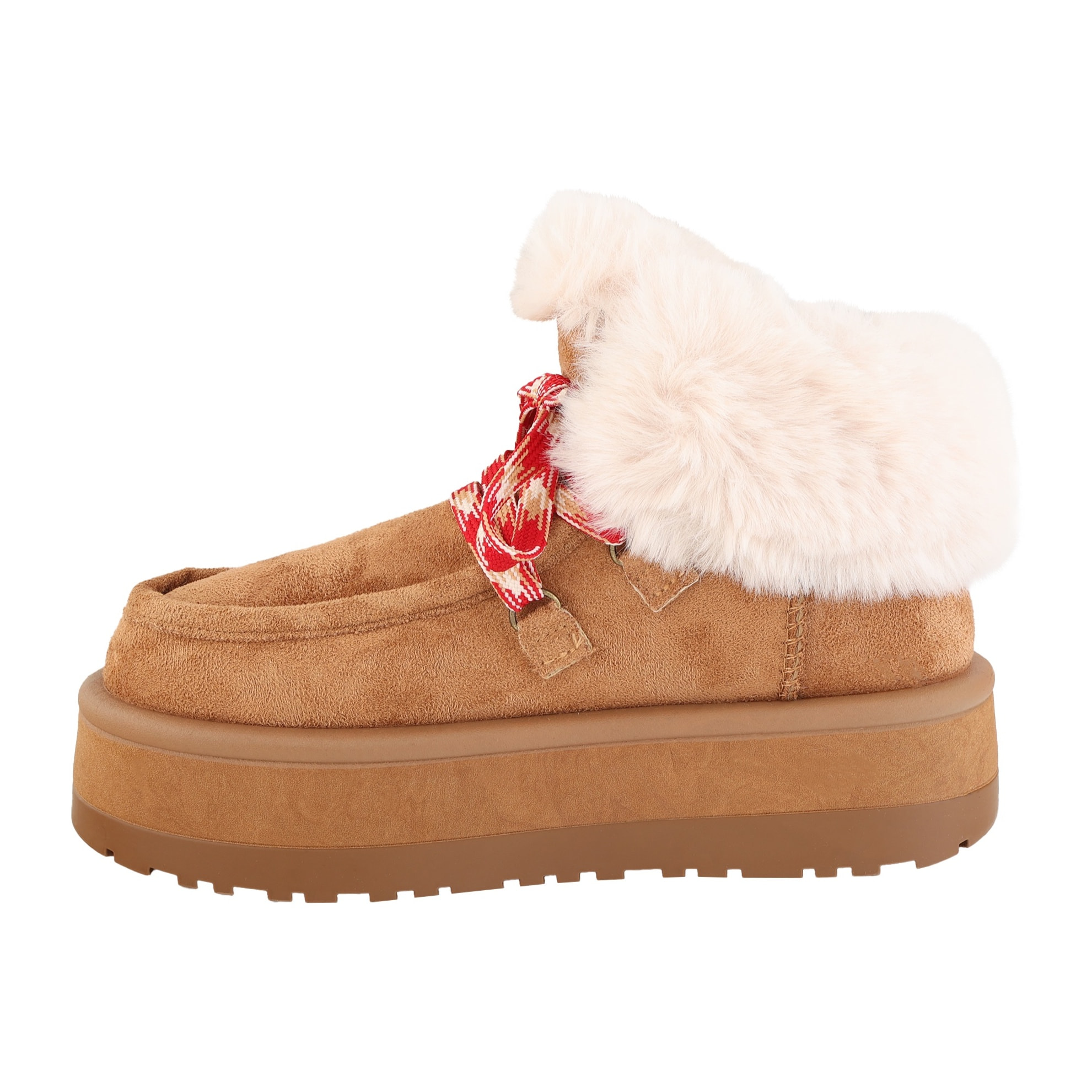 Stivaletti in simil camoscio imbottiti con stringhe e pellicciotto