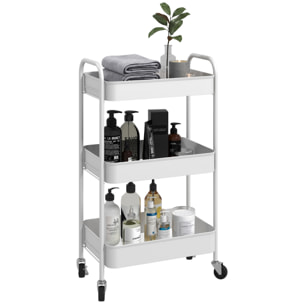 Carrito Auxiliar con Ruedas de 3 Niveles, Carrito de Cocina con 3 Cestas y 2 Asas para Baño, Dormitorio, Oficina, 45x30,6x79 cm, Blanco