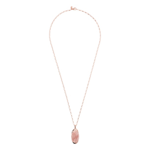 Collana Lunga Catena Rolo con Pendente in Pietra Naturale Ovale Quarzo Rosa