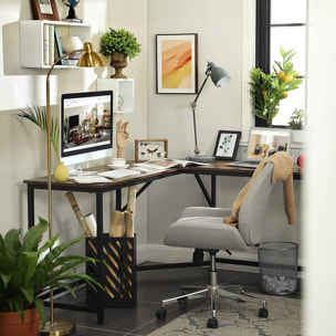 Scrivania ad Angolo Stile Industriale 149x149 cm in Truciolare e Acciaio Nero