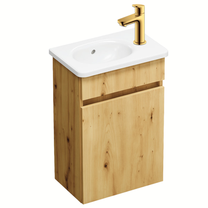 Pack meuble suspendu lave-mains Joline chêne + Robinet lave-mains eau froide Duravit Wave Doré poli